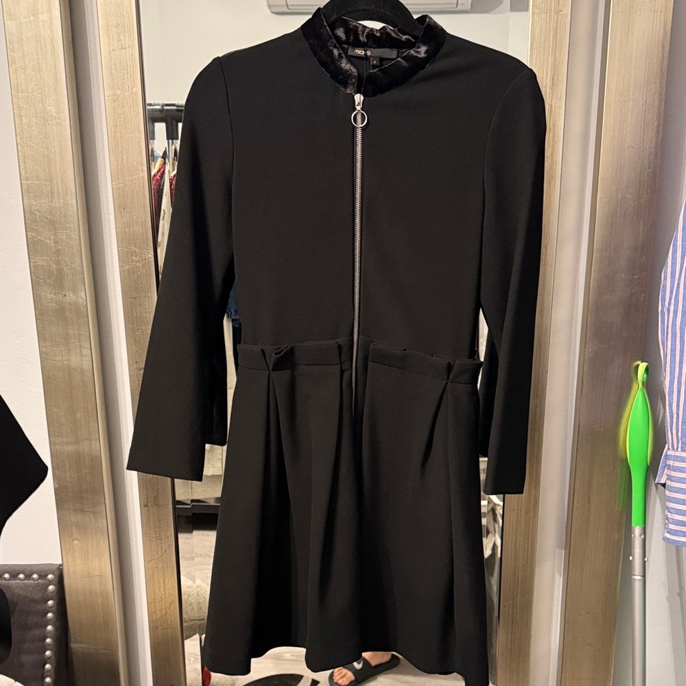 Maje Black Long Sleeve Dress with Zipper